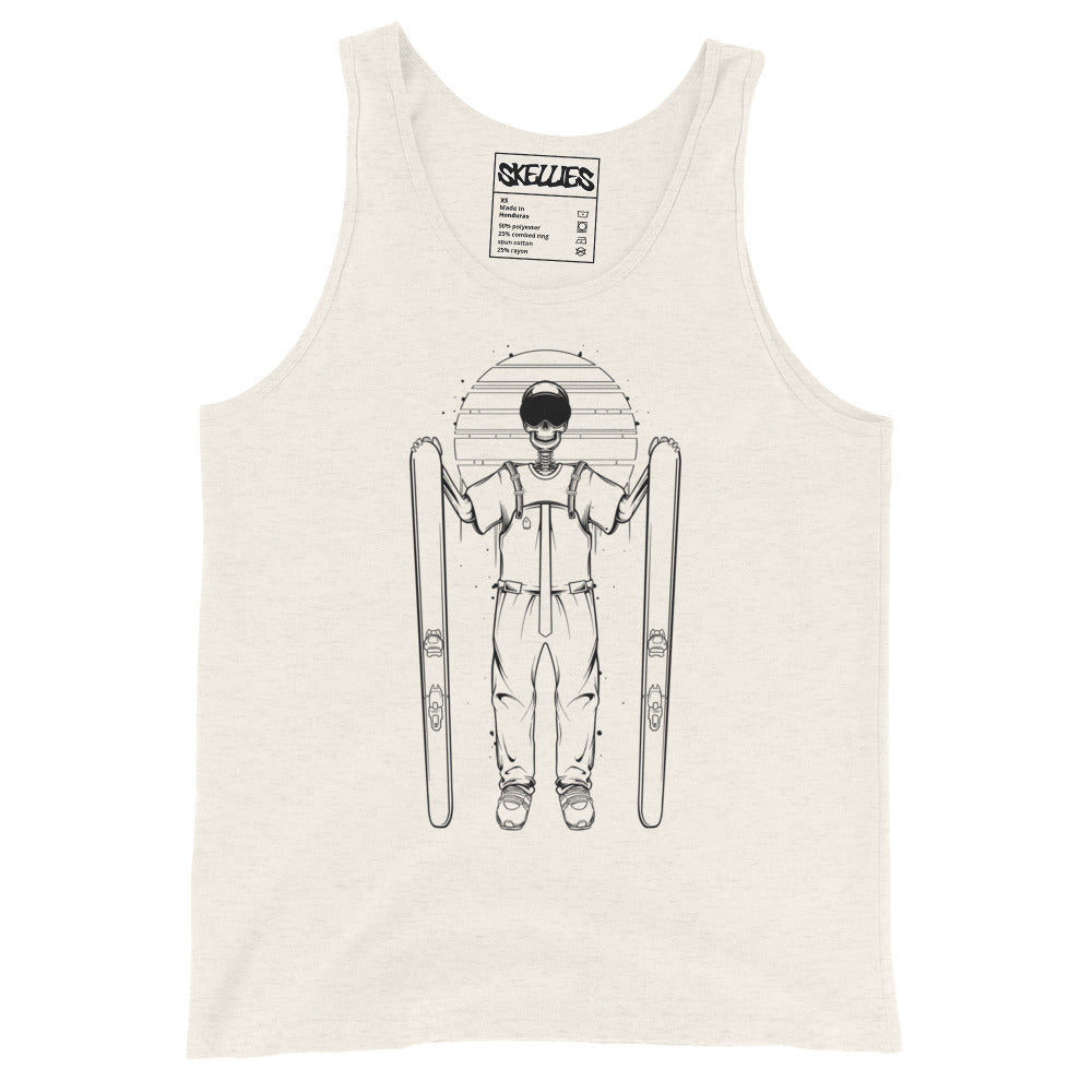 SKELLIES Men's Graphic Tank Top - Skeleton Skiing Line Print, Relaxed Fit, Casual Summer Wear