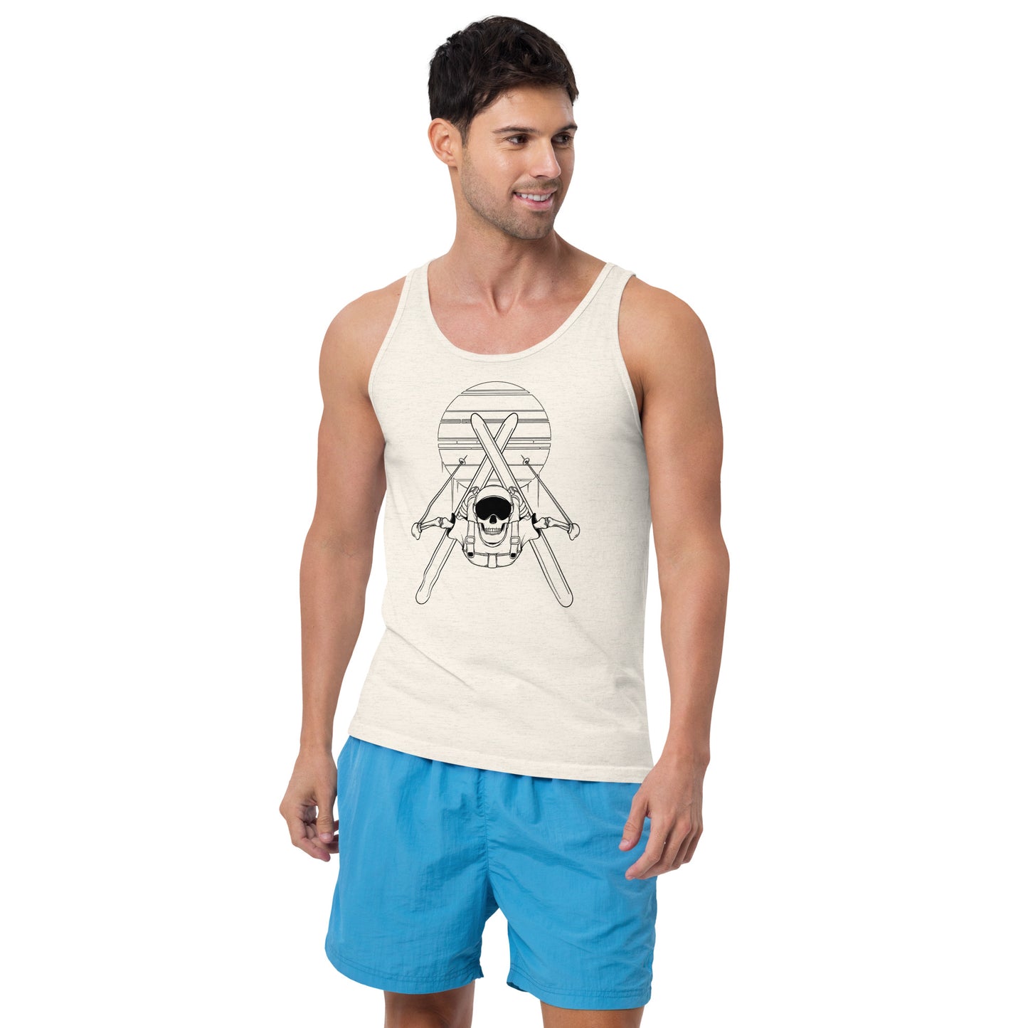 SKELLIES Men's Graphic Tank Top - Skeleton Skiing flip Line Print, Relaxed Fit, Casual Summer Wear