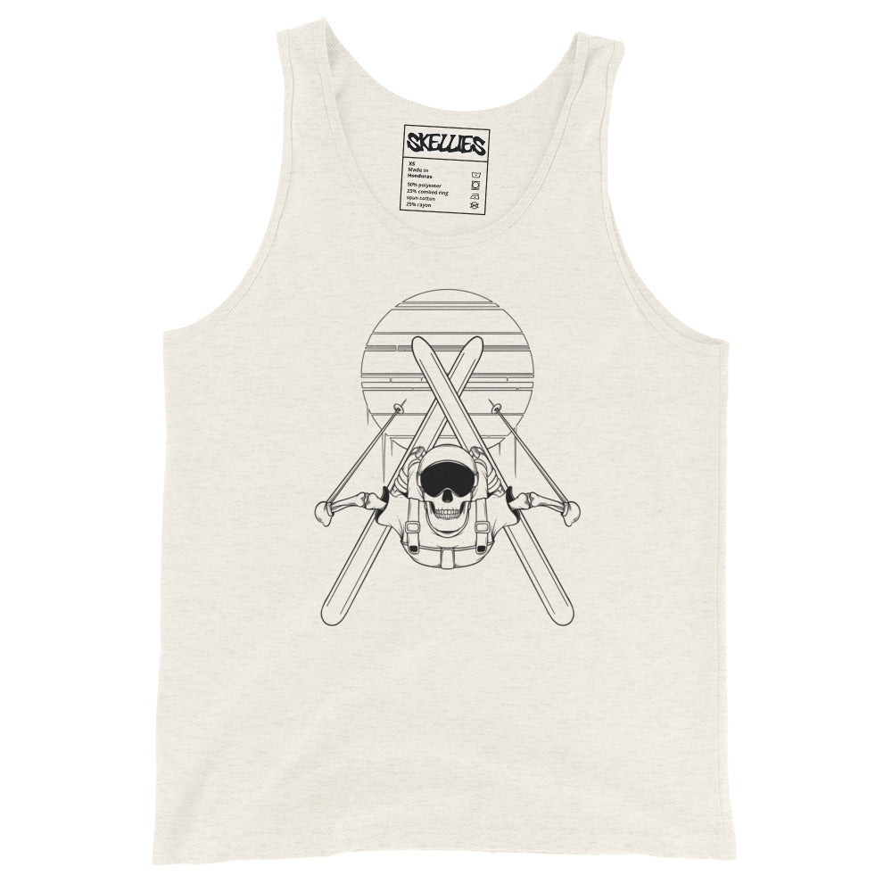 SKELLIES Men's Graphic Tank Top - Skeleton Skiing flip Line Print, Relaxed Fit, Casual Summer Wear