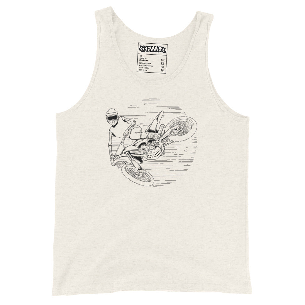 SKELLIES Men's Graphic Tank Top - Skeleton Motocross Line Print, Relaxed Fit, Casual Summer Wear