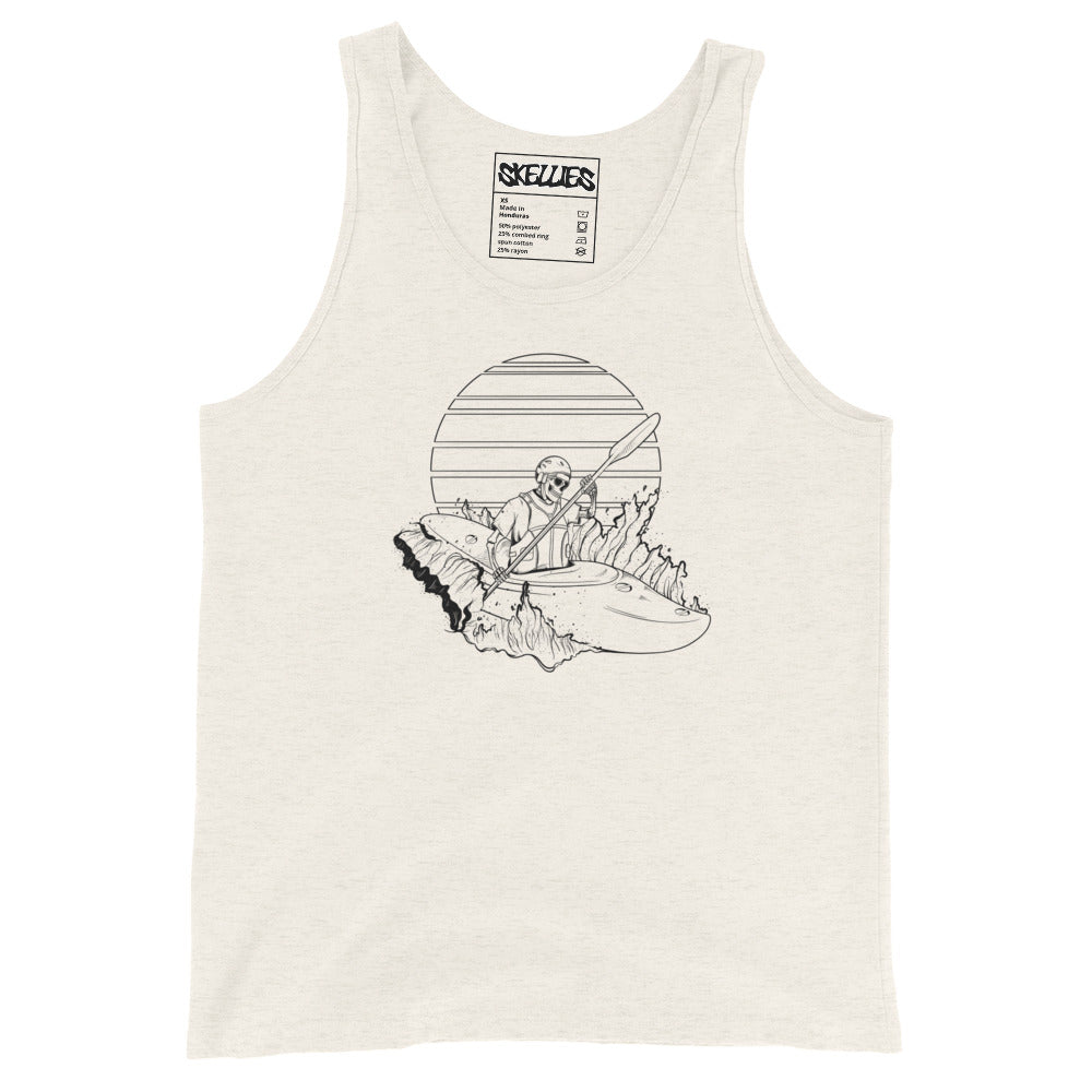 SKELLIES Men's Graphic Tank Top - Skeleton Kayaking Line Print, Relaxed Fit, Casual Summer Wear