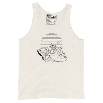 SKELLIES Men's Graphic Tank Top - Skeleton Kayaking Line Print, Relaxed Fit, Casual Summer Wear