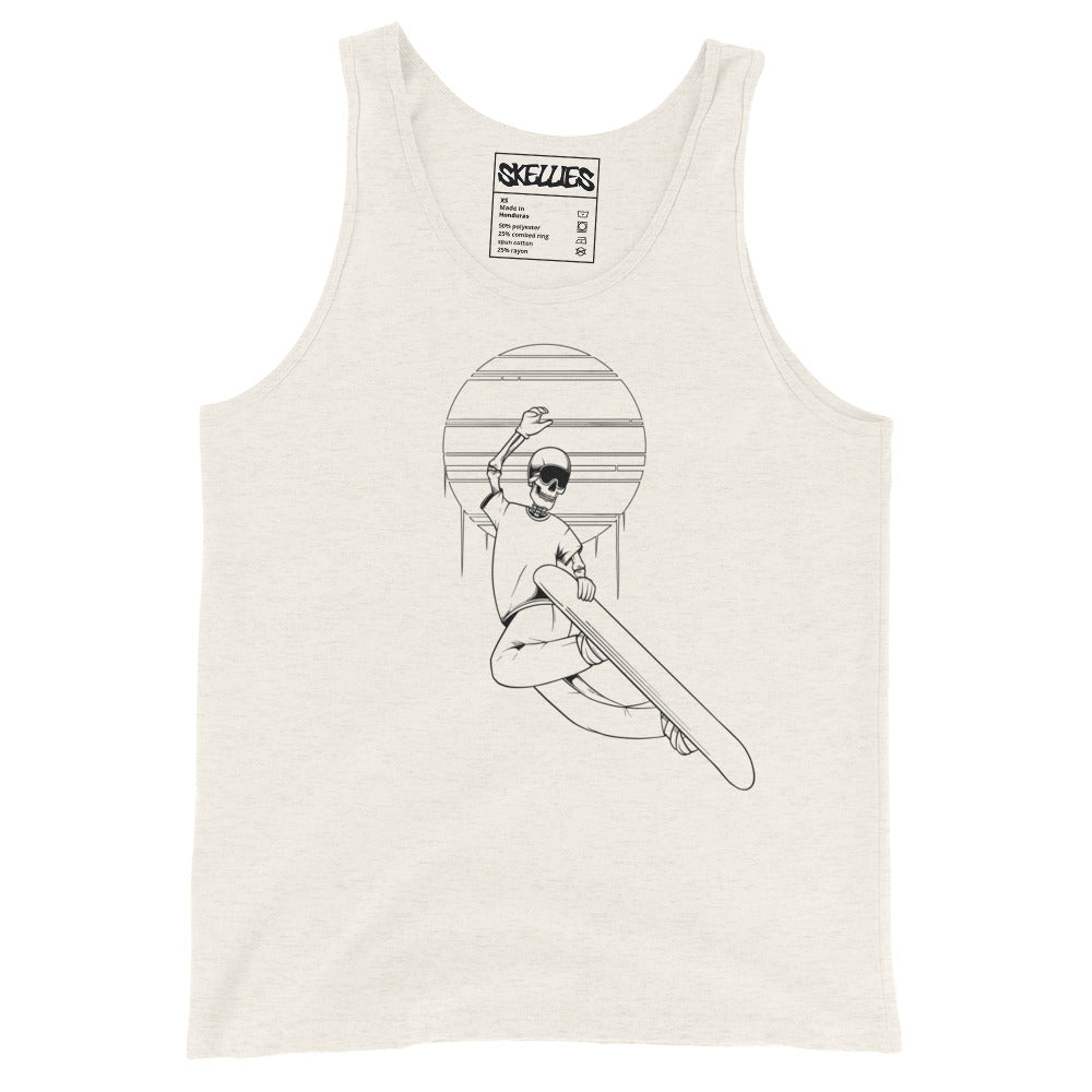 SKELLIES Men's Graphic Tank Top - Skeleton Snowboarding Grab Print, Relaxed Fit, Casual Summer Wear