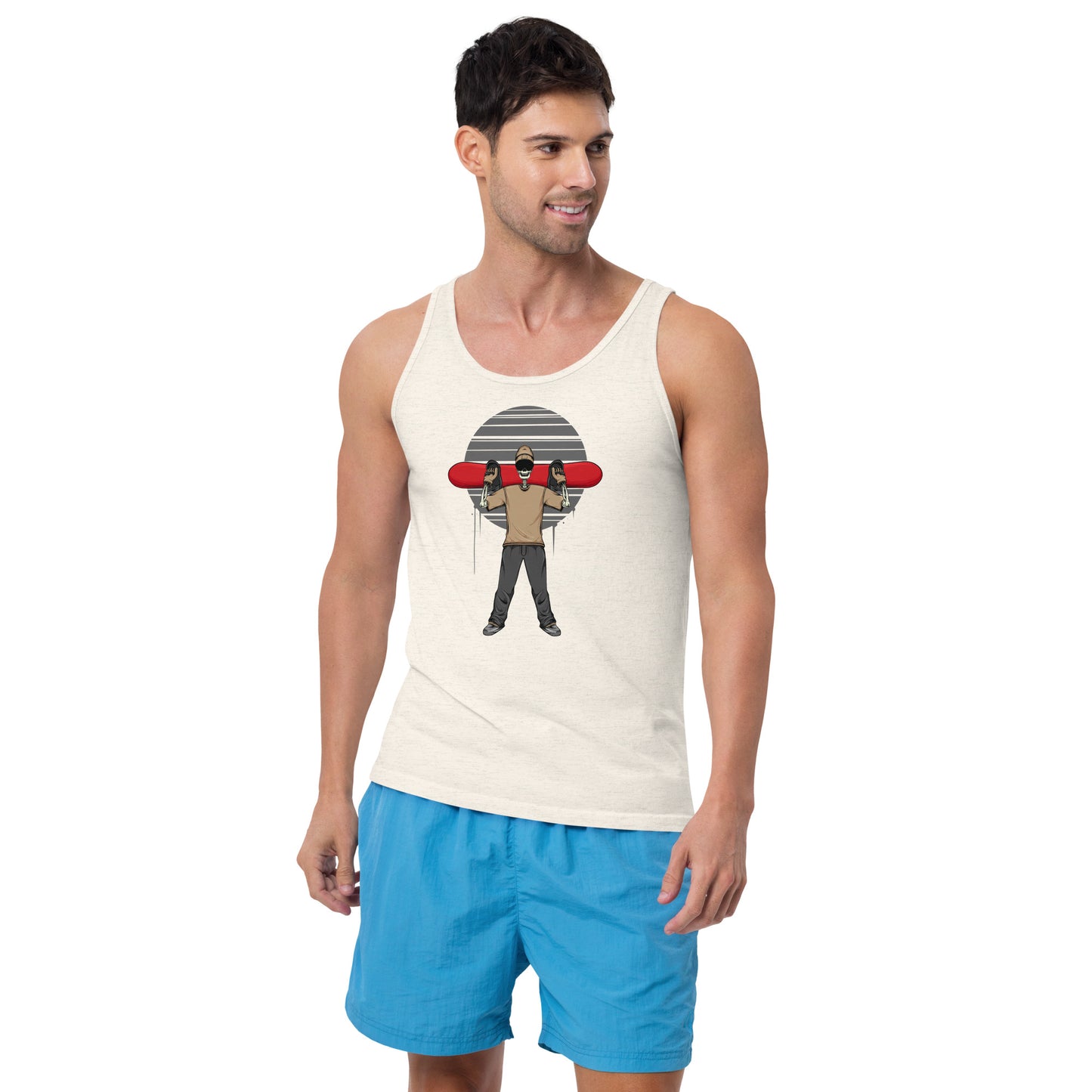 SKELLIES Men's Graphic Tank Top - Skeleton Snowboarding Print, Relaxed Fit, Casual Summer Wear