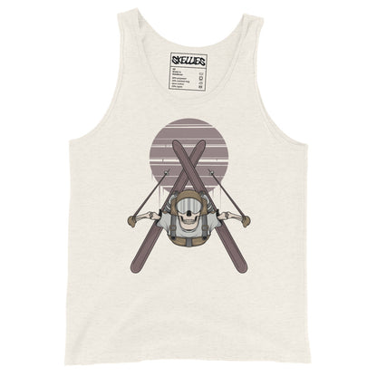 SKELLIES Men's Graphic Tank Top - Skeleton Skiing Flip Print, Relaxed Fit, Casual Summer Wear