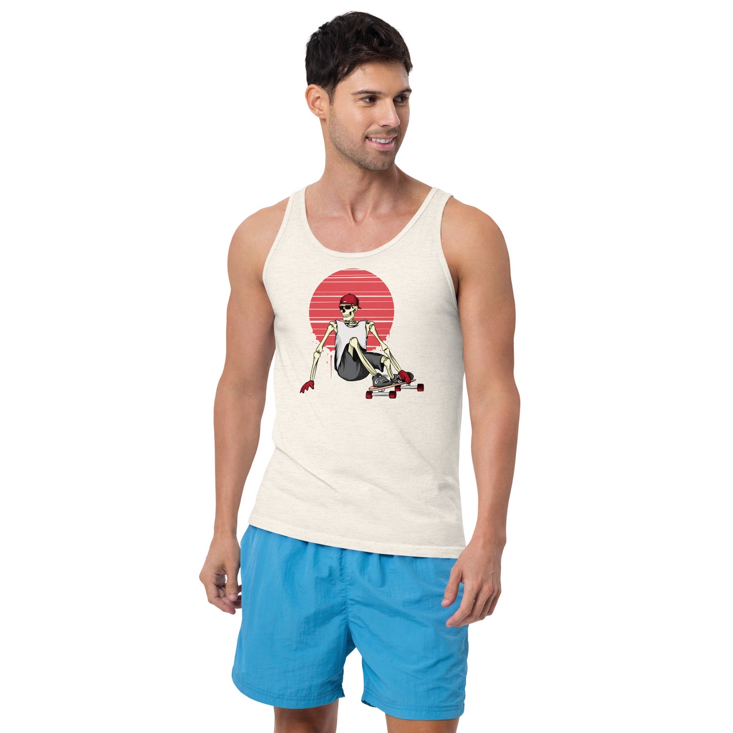 SKELLIES Men's Graphic Tank Top - Skeleton Longboarding Print, Relaxed Fit, Casual Summer Wear