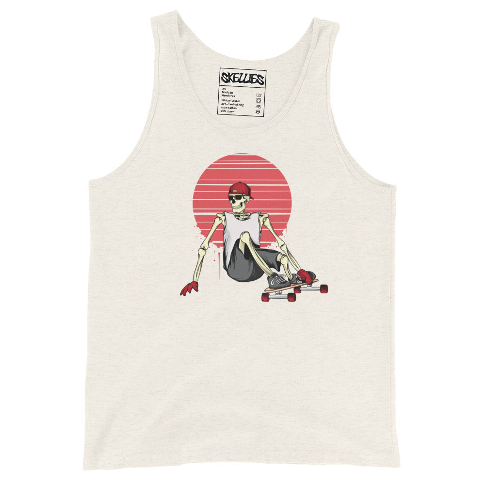 SKELLIES Men's Graphic Tank Top - Skeleton Longboarding Print, Relaxed Fit, Casual Summer Wear