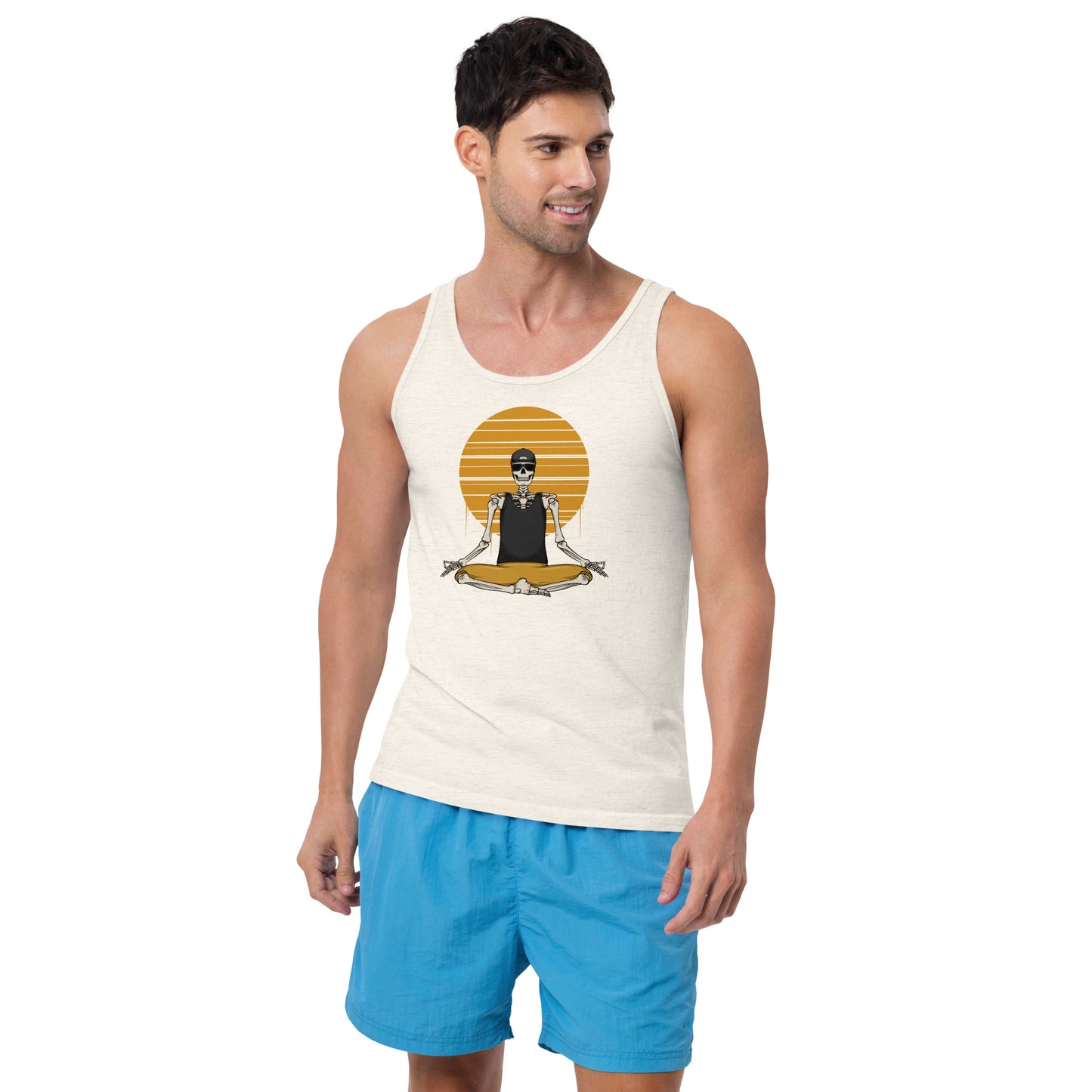 SKELLIES Men's Graphic Tank Top - Yoga Skeleton Print, Relaxed Fit, Casual Summer Wear