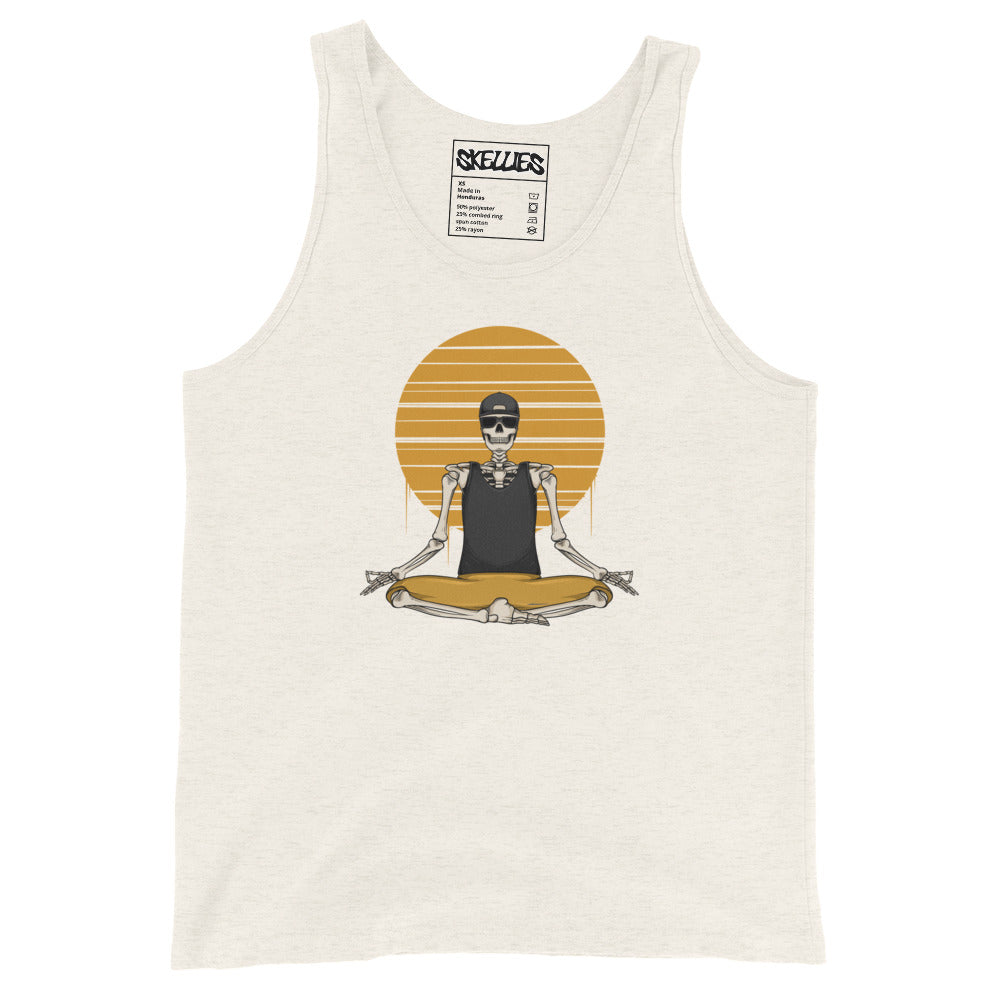 SKELLIES Men's Graphic Tank Top - Yoga Skeleton Print, Relaxed Fit, Casual Summer Wear