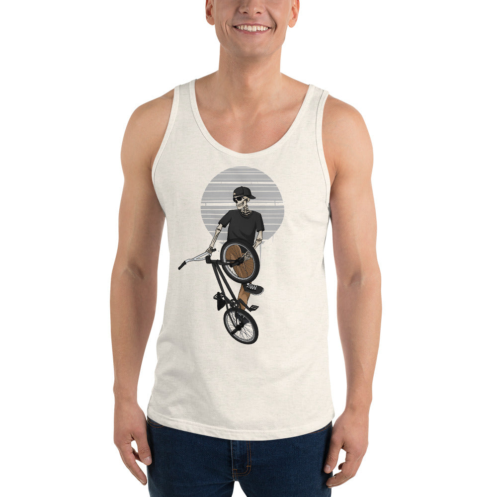 SKELLIES Men's Graphic Tank Top - Skeleton BMXing Print, Relaxed Fit, Casual Summer Wear