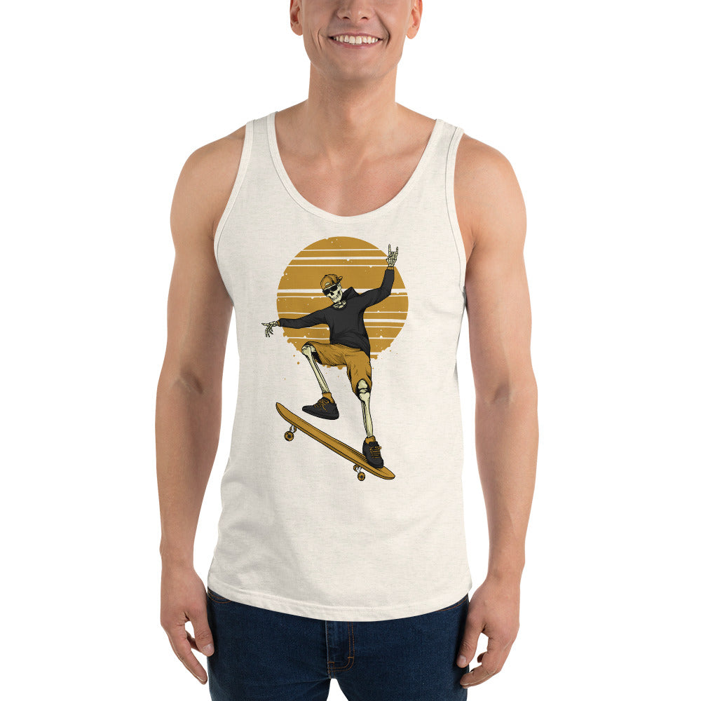 SKELLIES Men's graphic Tank Top - Skeleton Skateboarding Print, Relaxed Fit, Casual Summer Wear