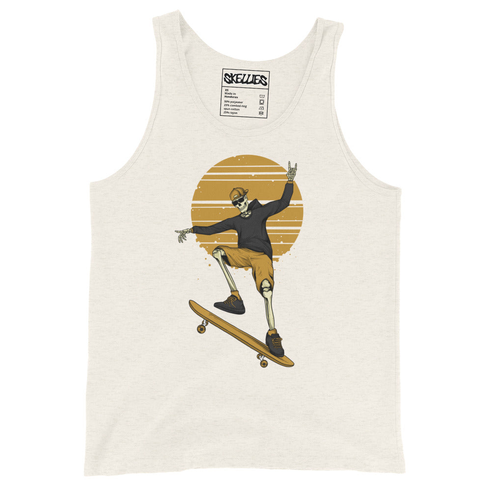 SKELLIES Men's graphic Tank Top - Skeleton Skateboarding Print, Relaxed Fit, Casual Summer Wear