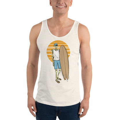 SKELLIES Men's Graphic Tank Top - Skeleton Surfing Print, Relaxed Fit, Casual Summer Wear