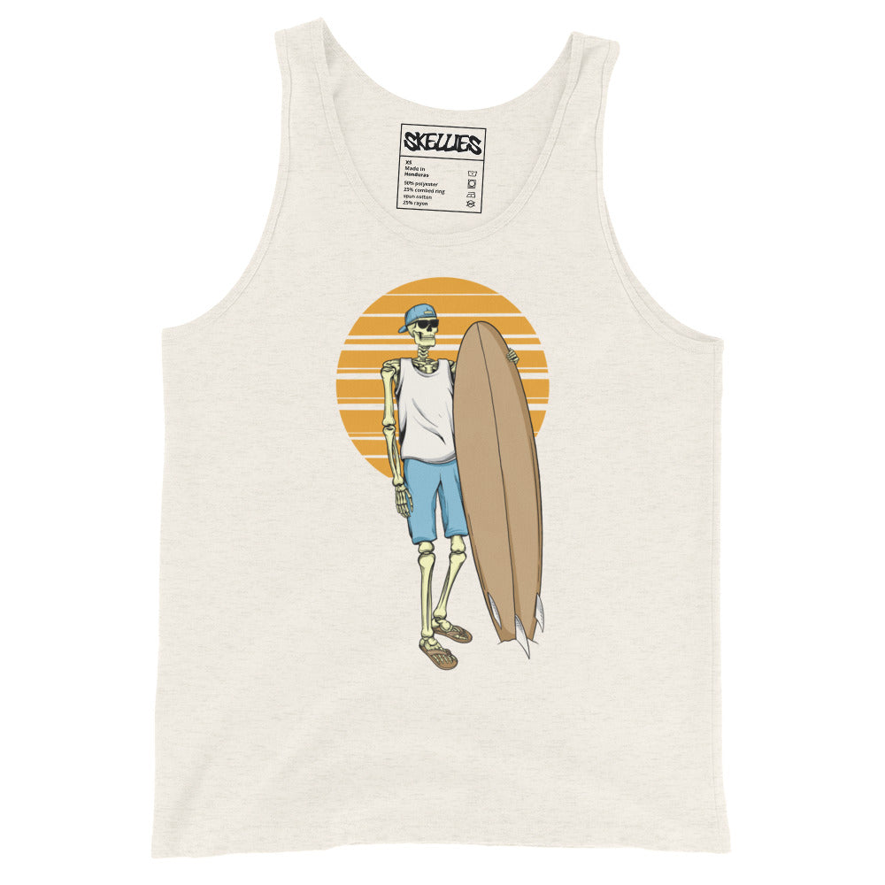 SKELLIES Men's Graphic Tank Top - Skeleton Surfing Print, Relaxed Fit, Casual Summer Wear