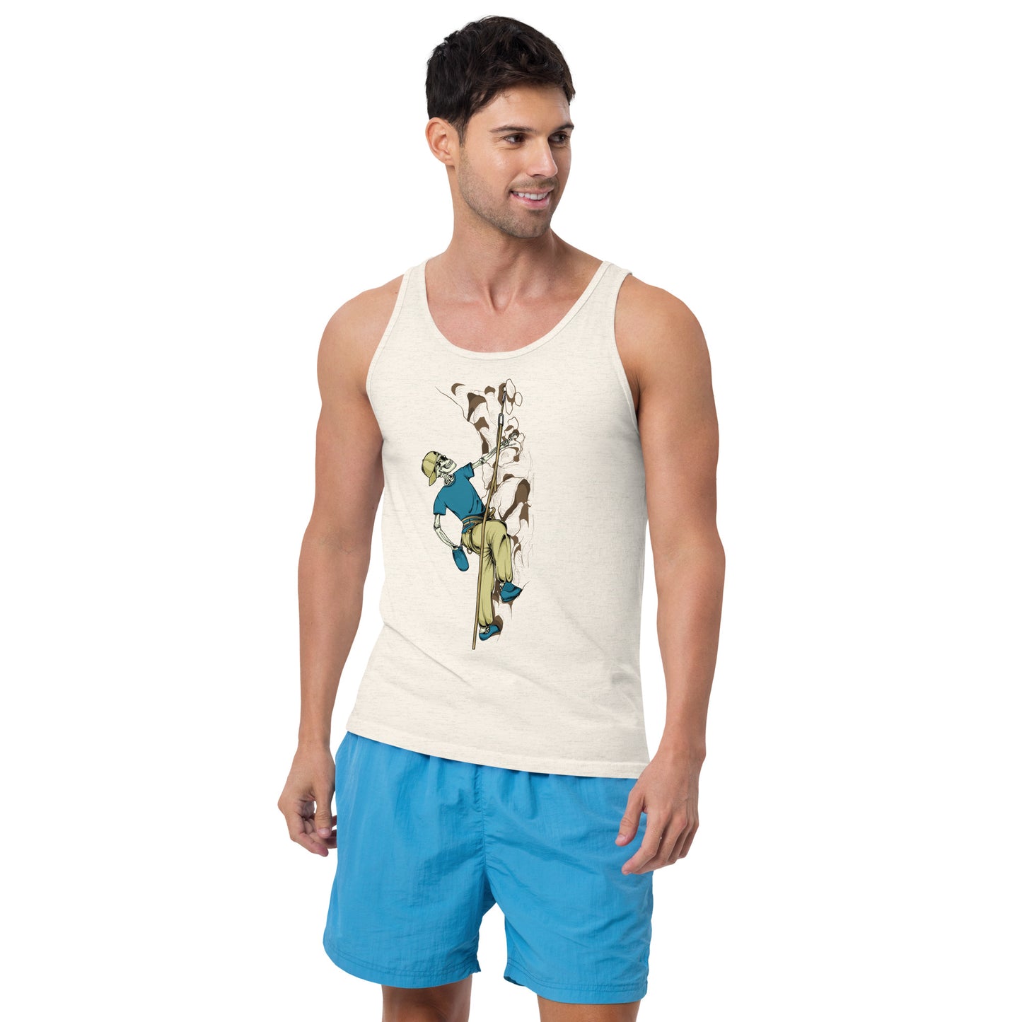 SKELLIES Men's Graphic Tank Top - Skeleton Rock Climbing Print, Relaxed Fit, Casual Summer Wear