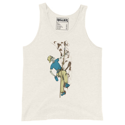 SKELLIES Men's Graphic Tank Top - Skeleton Rock Climbing Print, Relaxed Fit, Casual Summer Wear