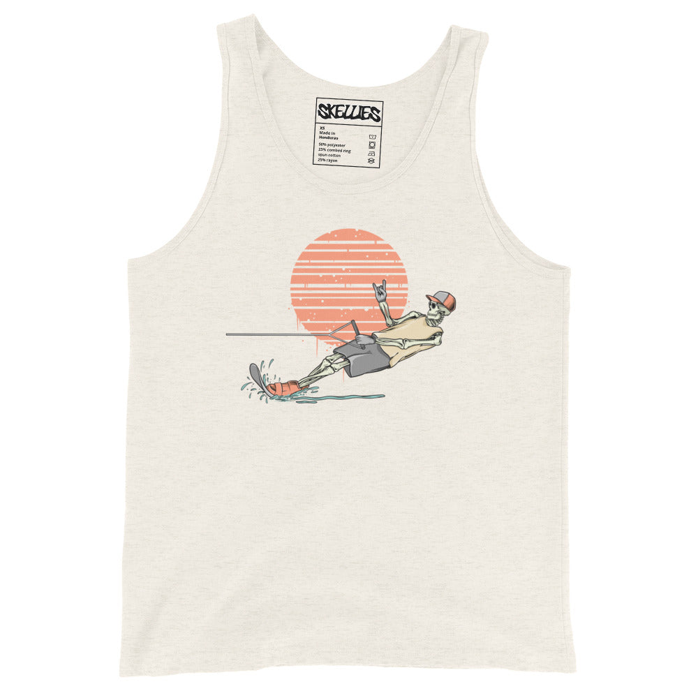 SKELLIES Men's Graphic Tank Top - Skeleton Water Skiing Slalom Print, Relaxed Fit, Casual Summer Wear