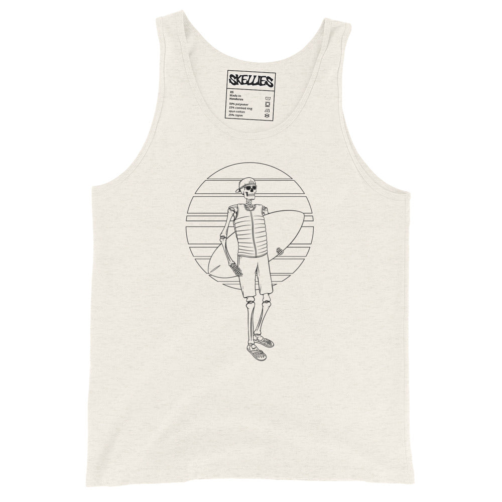 SKELLIES Men's Graphic Tank Top - Skeleton Wake Surfing Line Print, Relaxed Fit, Casual Summer Wear