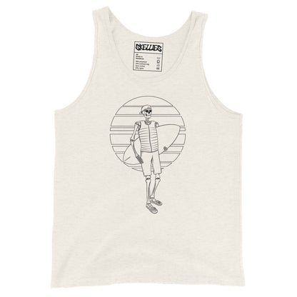 SKELLIES Men's Graphic Tank Top - Skeleton Wake Surfing Line Print, Relaxed Fit, Casual Summer Wear