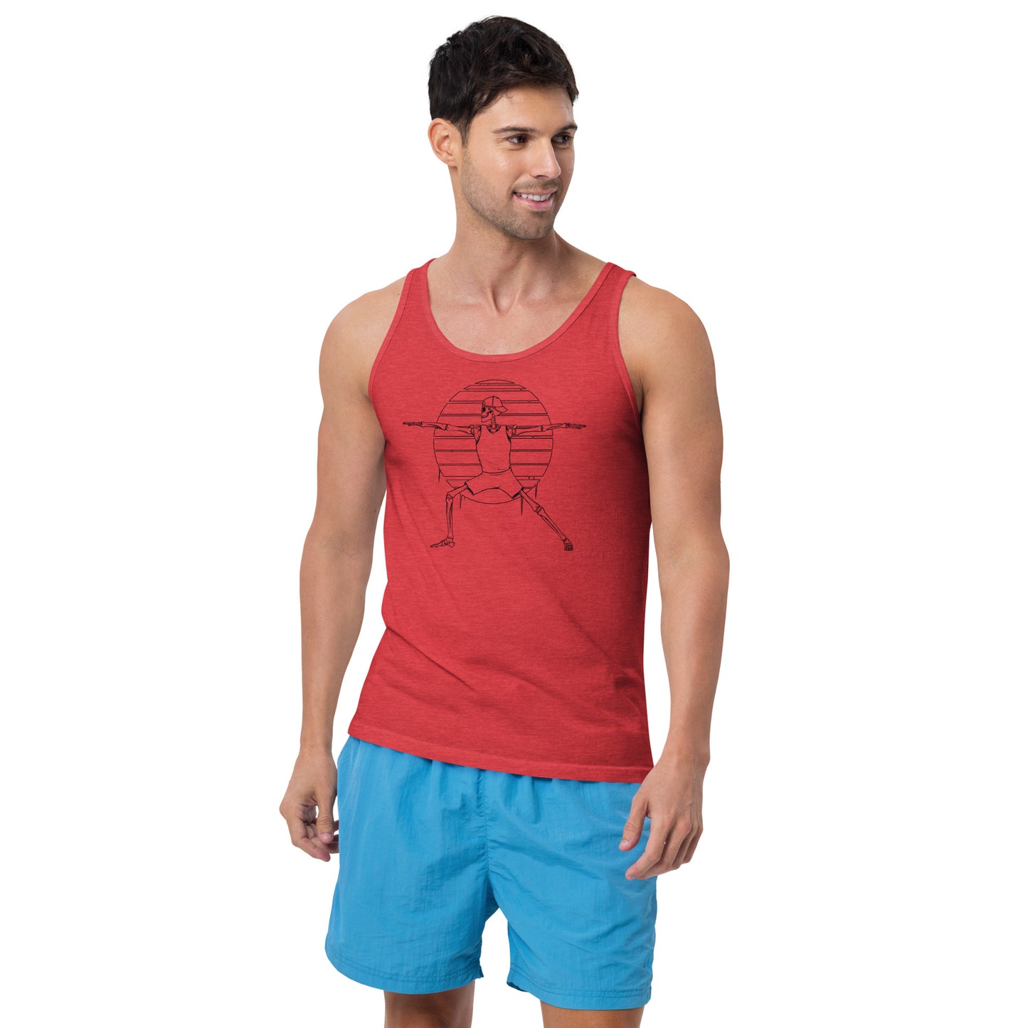 SKELLIES Men's Graphic Tank Top - Yoga Warrior Skeleton Line Print, Relaxed Fit, Casual Summer Wear