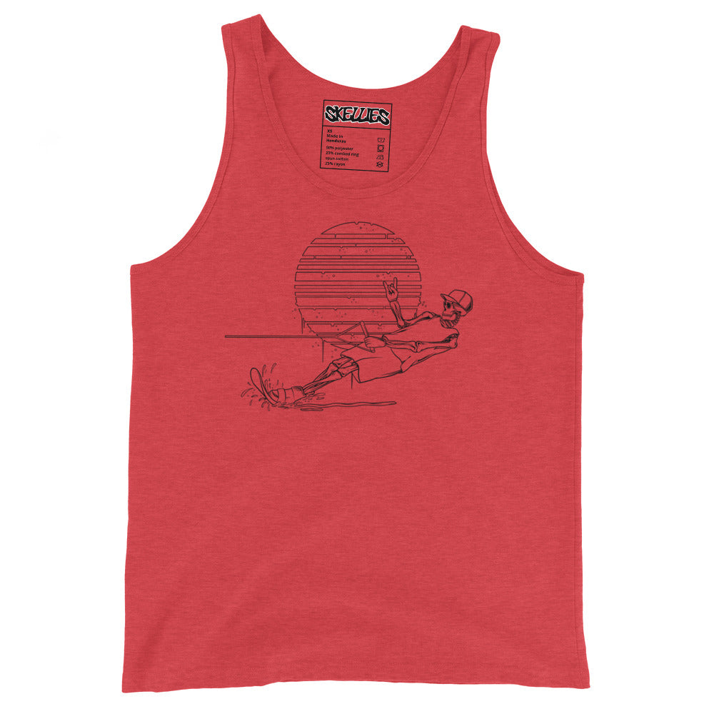 SKELLIES Men's Graphic Tank Top - Skeleton Water Skiing Slalom Line Print, Relaxed Fit, Casual Summer Wear