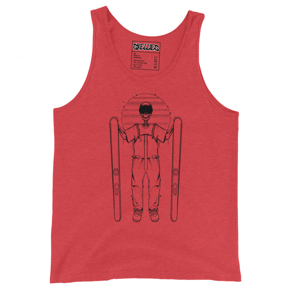 SKELLIES Men's Graphic Tank Top - Skeleton Skiing Line Print, Relaxed Fit, Casual Summer Wear