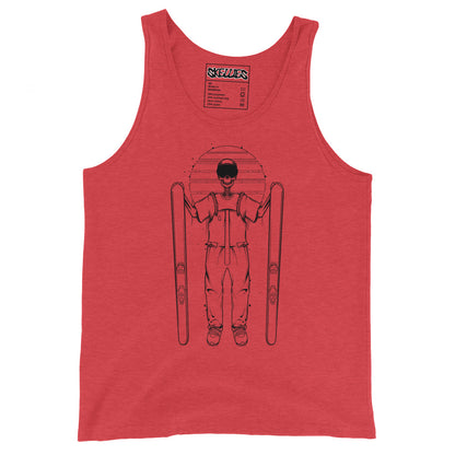 SKELLIES Men's Graphic Tank Top - Skeleton Skiing Line Print, Relaxed Fit, Casual Summer Wear