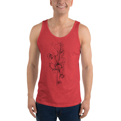 SKELLIES Men's Graphic Tank Top - Skeleton Rock Climbing Line Print, Relaxed Fit, Casual Summer Wear