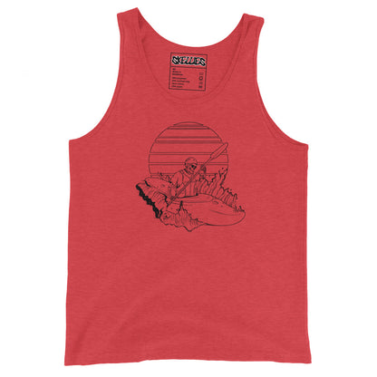 SKELLIES Men's Graphic Tank Top - Skeleton Kayaking Line Print, Relaxed Fit, Casual Summer Wear