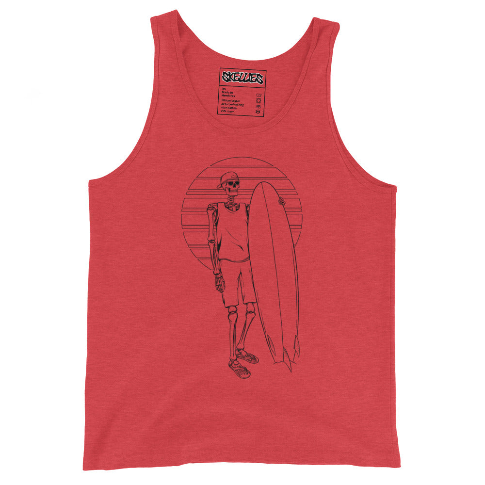 SKELLIES Men's Graphic Tank Top - Skeleton Surfing Line Print, Relaxed Fit, Casual Summer Wear