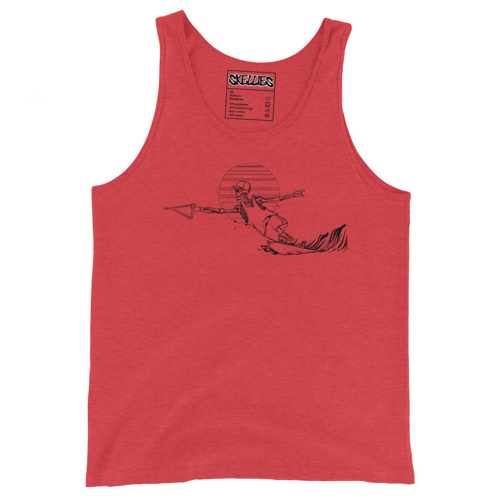 SKELLIES Men's Graphic Tank Top - Skeleton Water skiing Cut Line Print, Relaxed Fit, Casual Summer Wear