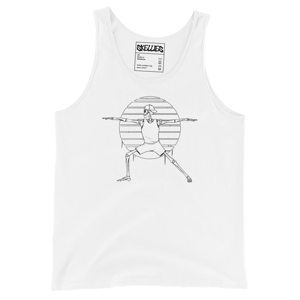 SKELLIES Men's Graphic Tank Top - Yoga Warrior Skeleton Line Print, Relaxed Fit, Casual Summer Wear