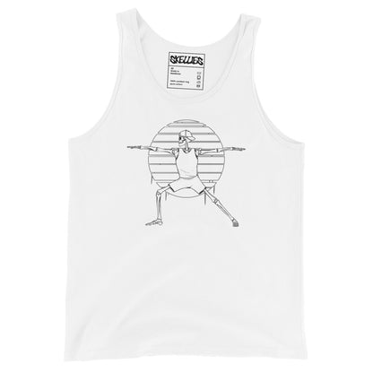 SKELLIES Men's Graphic Tank Top - Yoga Warrior Skeleton Line Print, Relaxed Fit, Casual Summer Wear