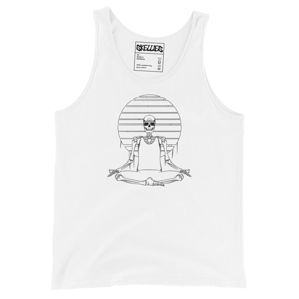 SKELLIES Men's Graphic Tank Top - Yoga Skeleton Line Print, Relaxed Fit, Casual Summer Wear