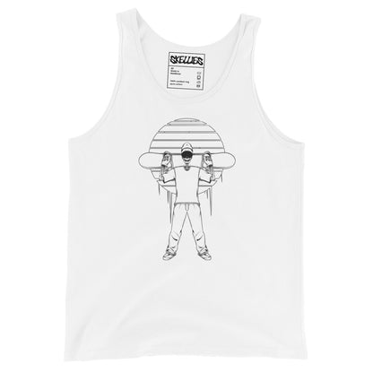 SKELLIES Men's Graphic Tank Top - Skeleton Snowboarding Line Print, Relaxed Fit, Casual Summer Wear