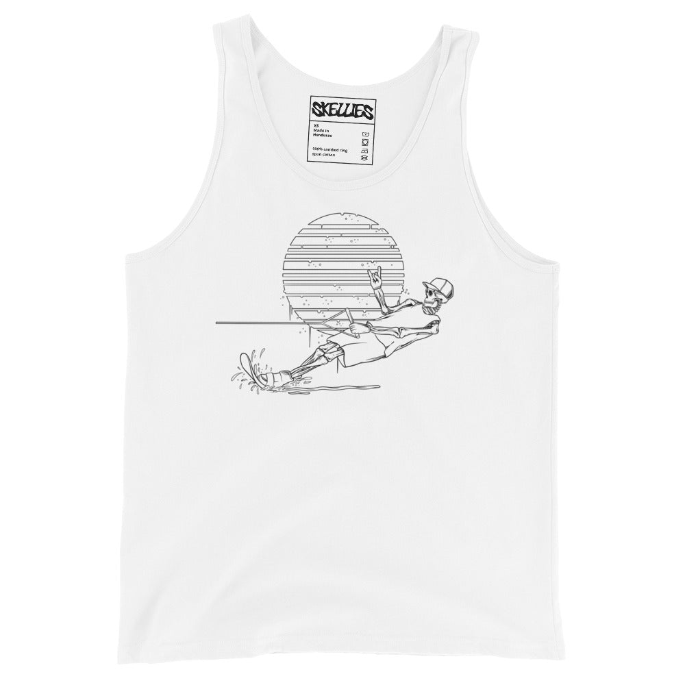 SKELLIES Men's Graphic Tank Top - Skeleton Water Skiing Slalom Line Print, Relaxed Fit, Casual Summer Wear