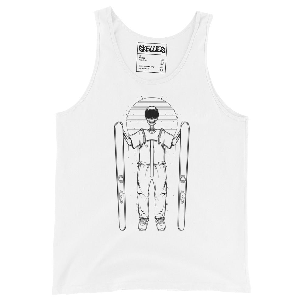 SKELLIES Men's Graphic Tank Top - Skeleton Skiing Line Print, Relaxed Fit, Casual Summer Wear