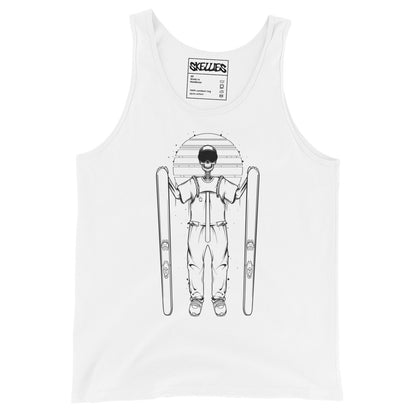 SKELLIES Men's Graphic Tank Top - Skeleton Skiing Line Print, Relaxed Fit, Casual Summer Wear