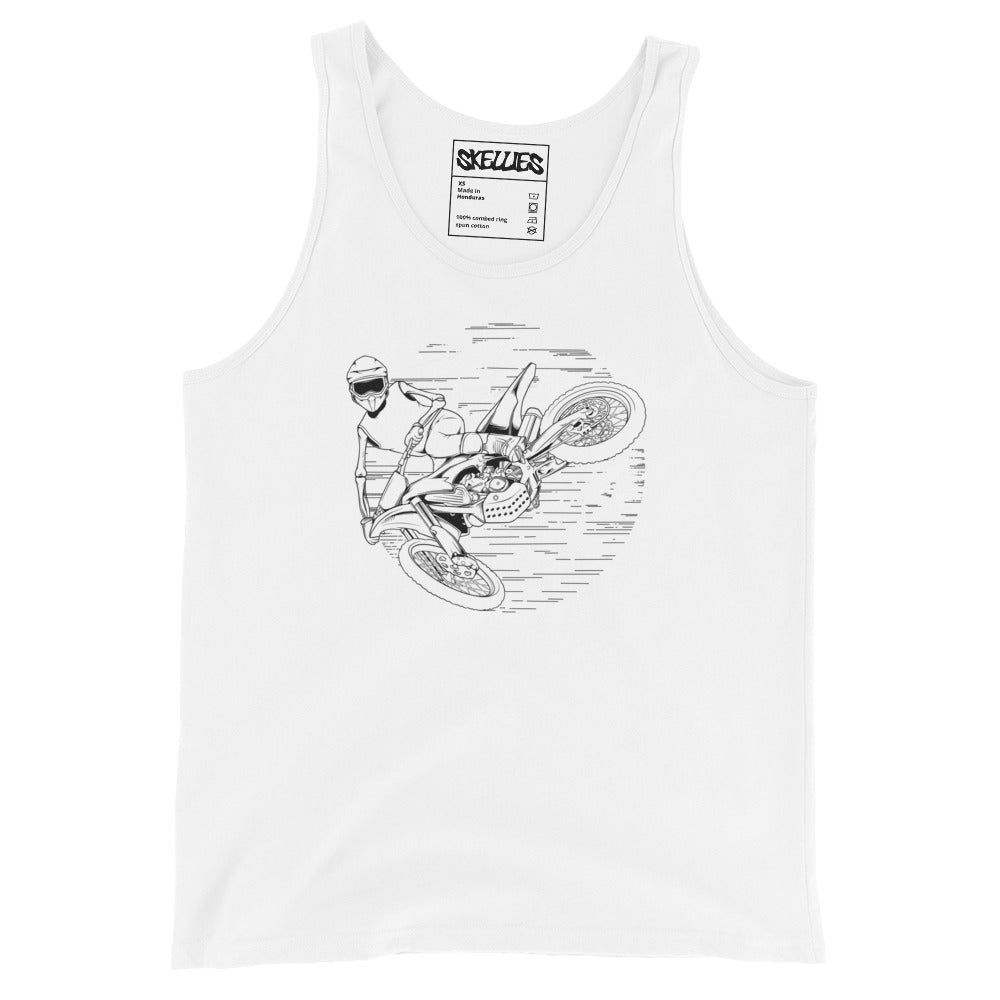 SKELLIES Men's Graphic Tank Top - Skeleton Motocross Line Print, Relaxed Fit, Casual Summer Wear