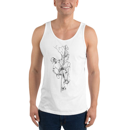 SKELLIES Men's Graphic Tank Top - Skeleton Rock Climbing Line Print, Relaxed Fit, Casual Summer Wear