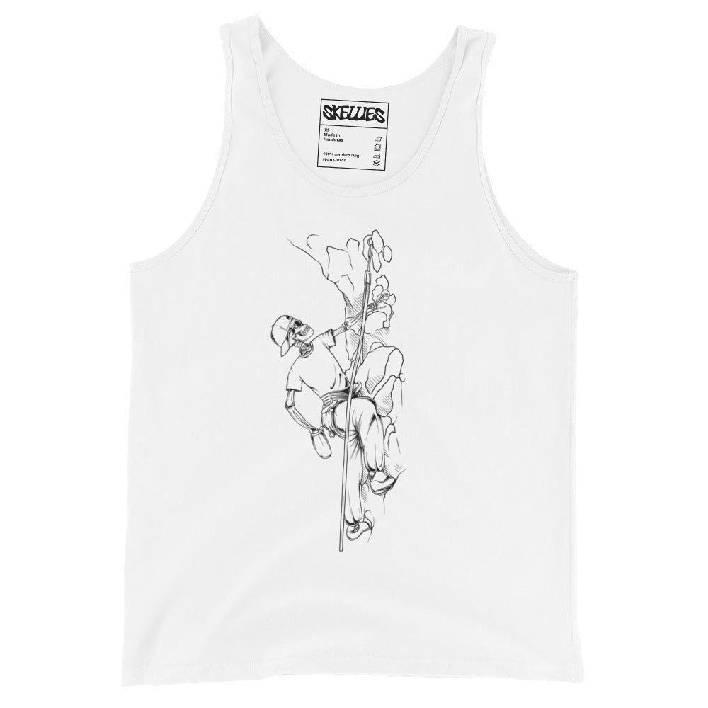 SKELLIES Men's Graphic Tank Top - Skeleton Rock Climbing Line Print, Relaxed Fit, Casual Summer Wear