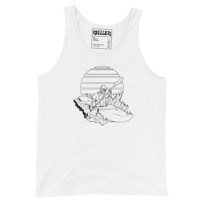 SKELLIES Men's Graphic Tank Top - Skeleton Kayaking Line Print, Relaxed Fit, Casual Summer Wear