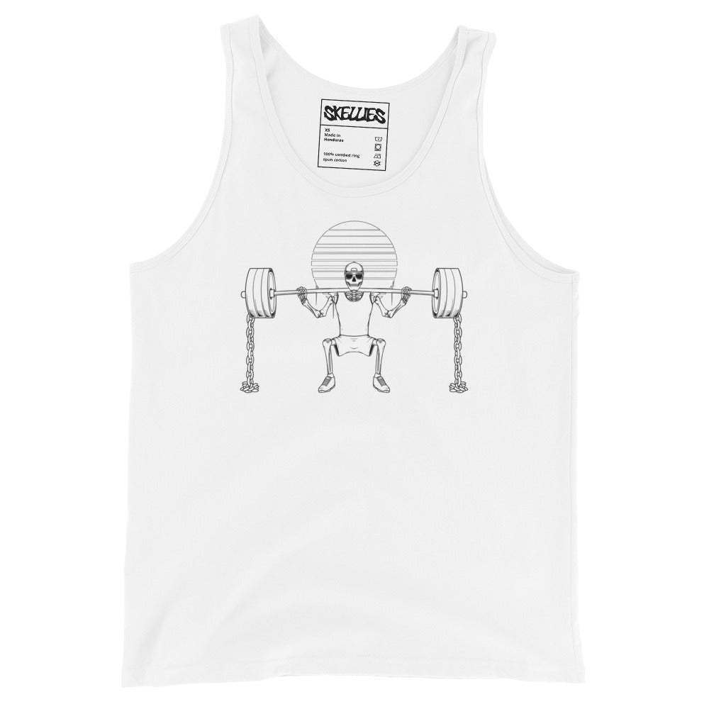 SKELLIES Men's Graphic Tank Top - Skeleton Gym Line Print, Relaxed Fit, Casual Summer Wear