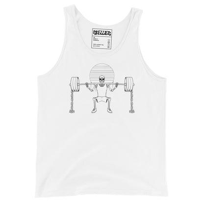 SKELLIES Men's Graphic Tank Top - Skeleton Gym Line Print, Relaxed Fit, Casual Summer Wear