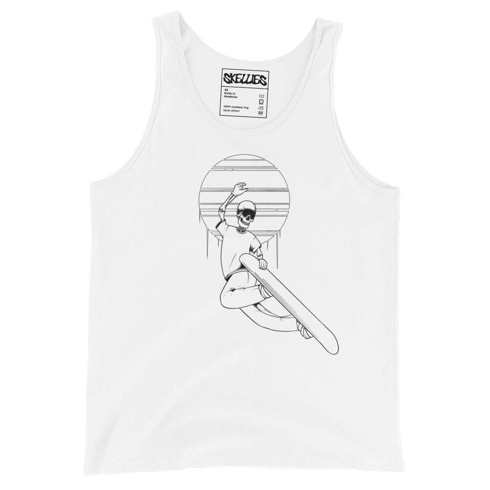 SKELLIES Men's Graphic Tank Top - Skeleton Snowboarding Grab Print, Relaxed Fit, Casual Summer Wear