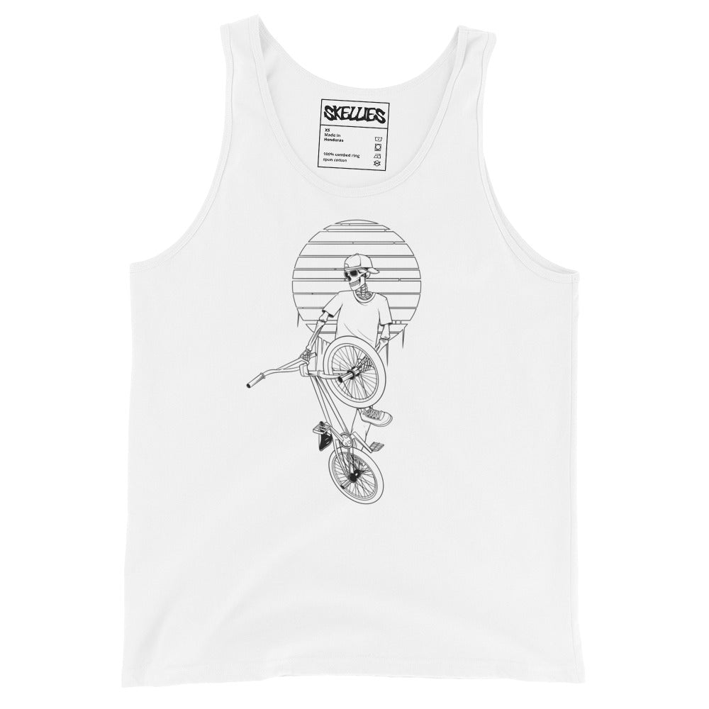 SKELLIES Men's graphic Tank Top - Skeleton BMX line Print, Relaxed Fit, Casual Summer Wear