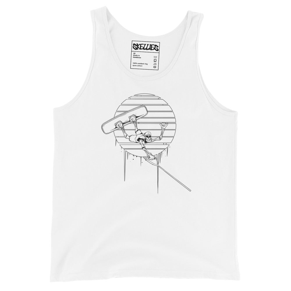 SKELLIES Men's Graphic Tank Top - Skeleton Wakeboarding Line Print, Relaxed Fit, Casual Summer Wear