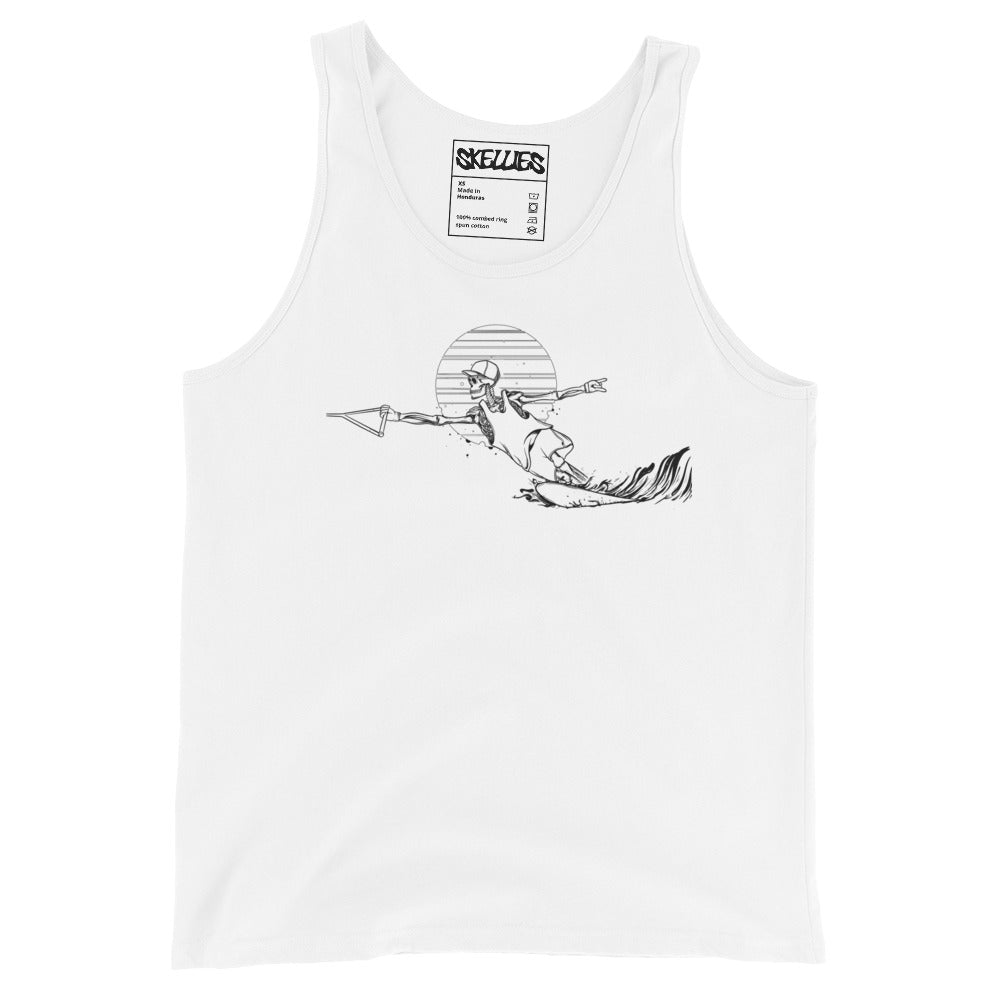 SKELLIES Men's Graphic Tank Top - Skeleton Water skiing Cut Line Print, Relaxed Fit, Casual Summer Wear