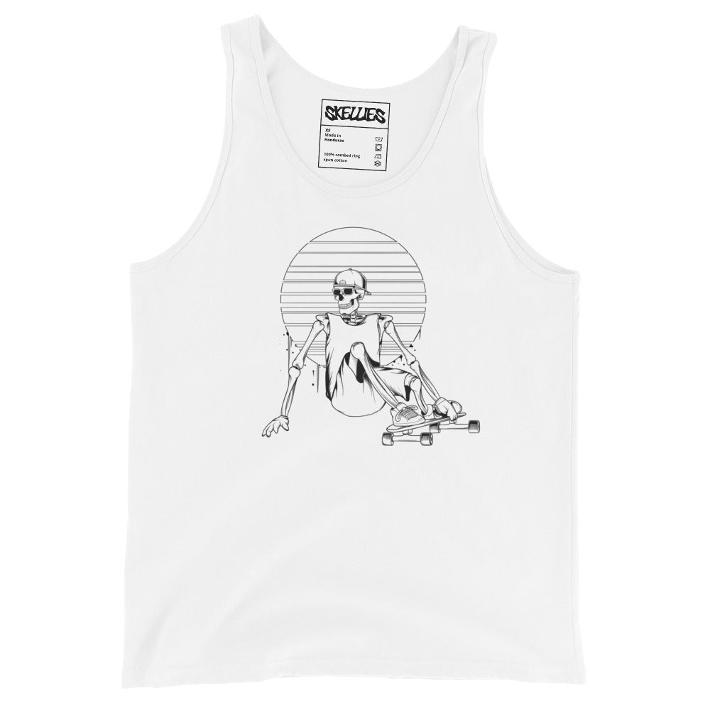 SKELLIES Men's Graphic Tank Top - Skeleton longboarding Line Print, Relaxed Fit, Casual Summer Wear