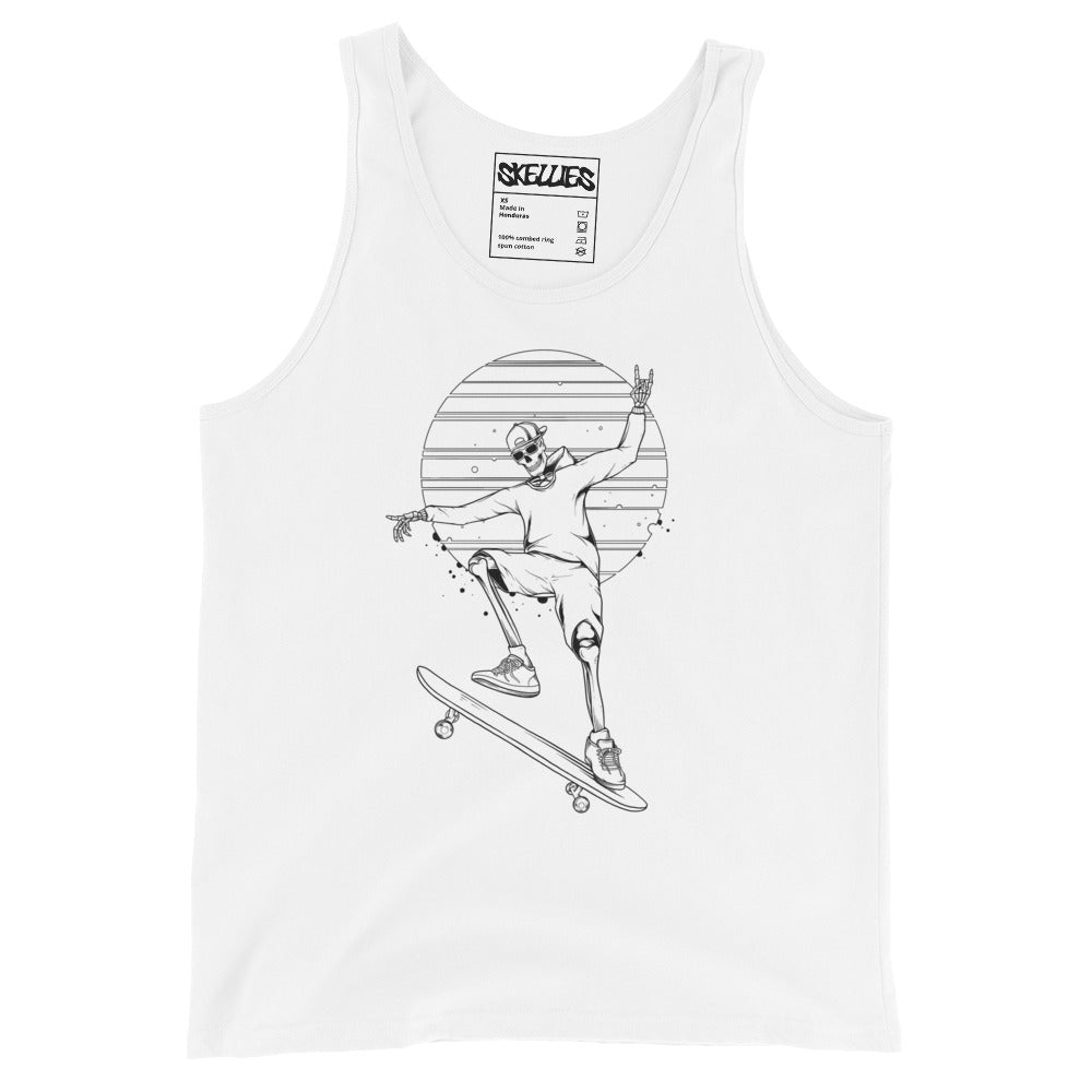 SKELLIES Men's Graphic Tank Top - Skeleton Skateboarding Line Print, Relaxed Fit, Casual Summer Wear